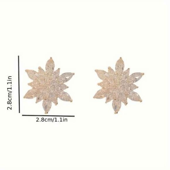 Diamond Gold Flower Snowflake Stud Earrings - Picture 5 of 7